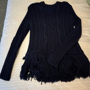 Never worn Tory Burch navy fringe sweater